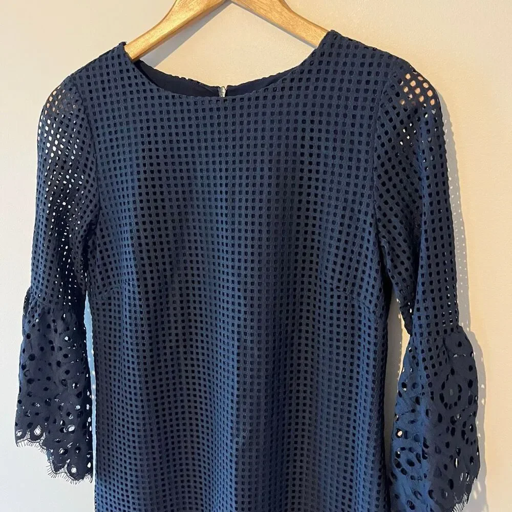 Jude Connally Danielle Dress Spring Lace Navy Blue 3/4 Scalloped Bell Sleeve XS